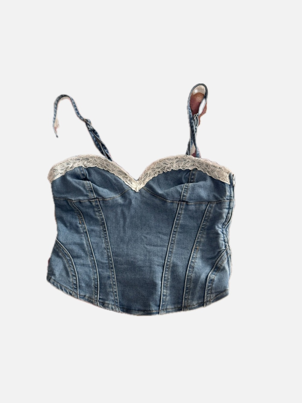I.AM.GIA Denim Corset Top with Cream Lace Trim